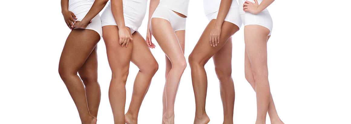 group of happy diverse women in white underwear