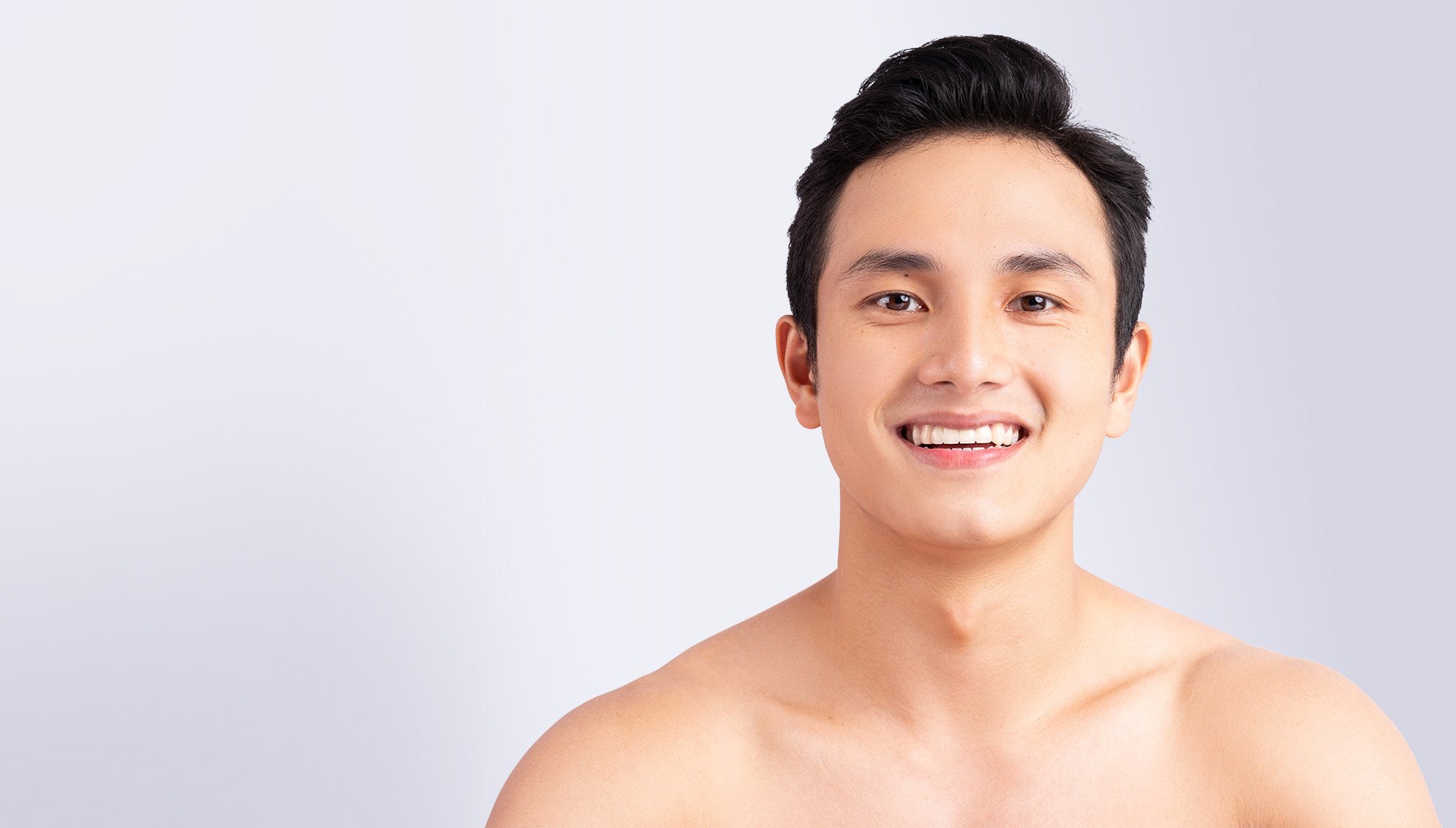 shirtless asian closeup smiling